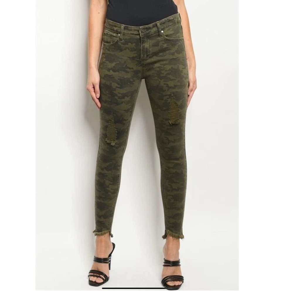 Wish List Jeans Womens Camo Distressed Raw Hem Skinny‎ Jeans Size S